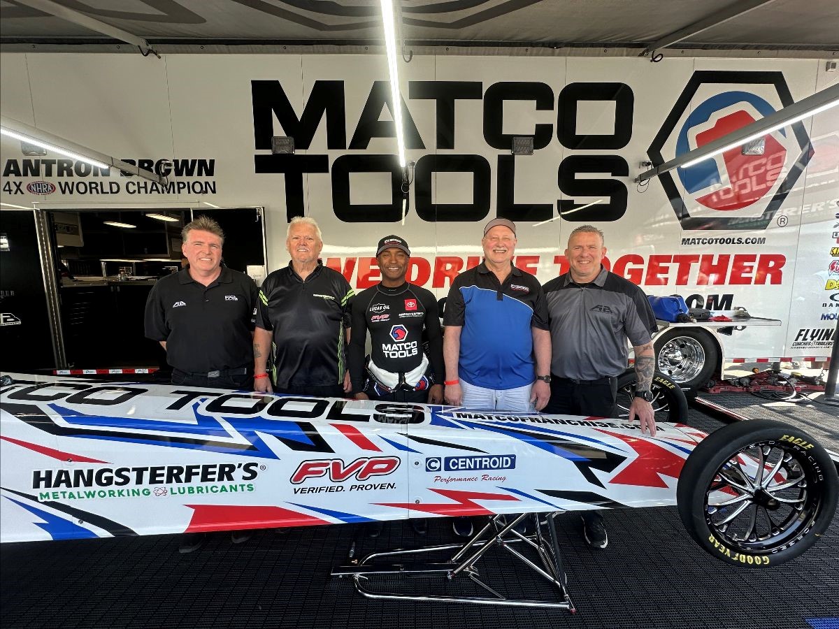 L-R: Rod Centorbi, FAB Machining; Mike Ditzel, Hangsterfer's; Antron Brown; John Cowher, Centroid; Mike Anderson, FAB Machining L-R: Rod Centorbi, FAB Machining; Mike Ditzel, Hangsterfer's; Antron Brown; John Cowher, Centroid; Mike Anderson, FAB Machining